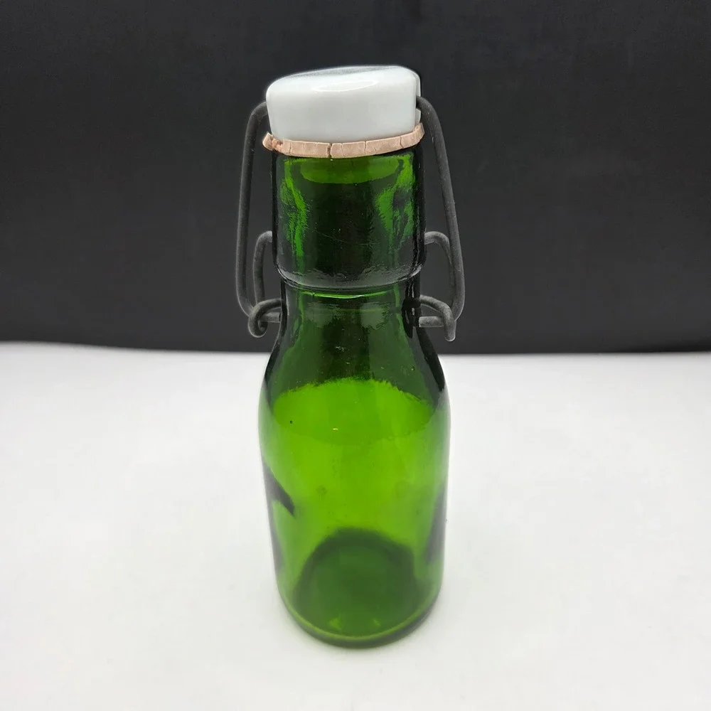 Vintage Green Glass Bottle Swing Top Bail Ceramic Stopper 6.25